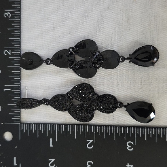 Elegant Glam Bracelet Earrimgs Set Black Glass and Crystal Teardrop - Picture 12 of 12